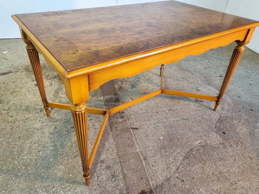 Antique Repro Reprodux Yew Walnut Coffee Table Reeded Tapered Legs Peg Feet