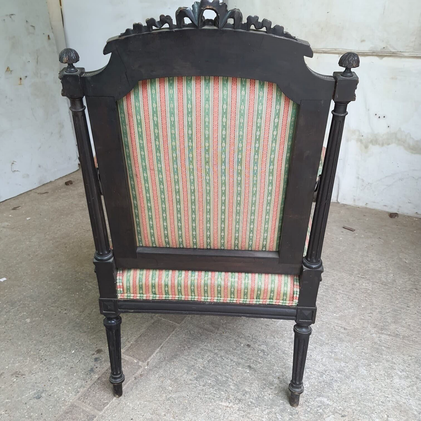 Antique Victorian Ebonised Open Armchair Deep Sprung Carved