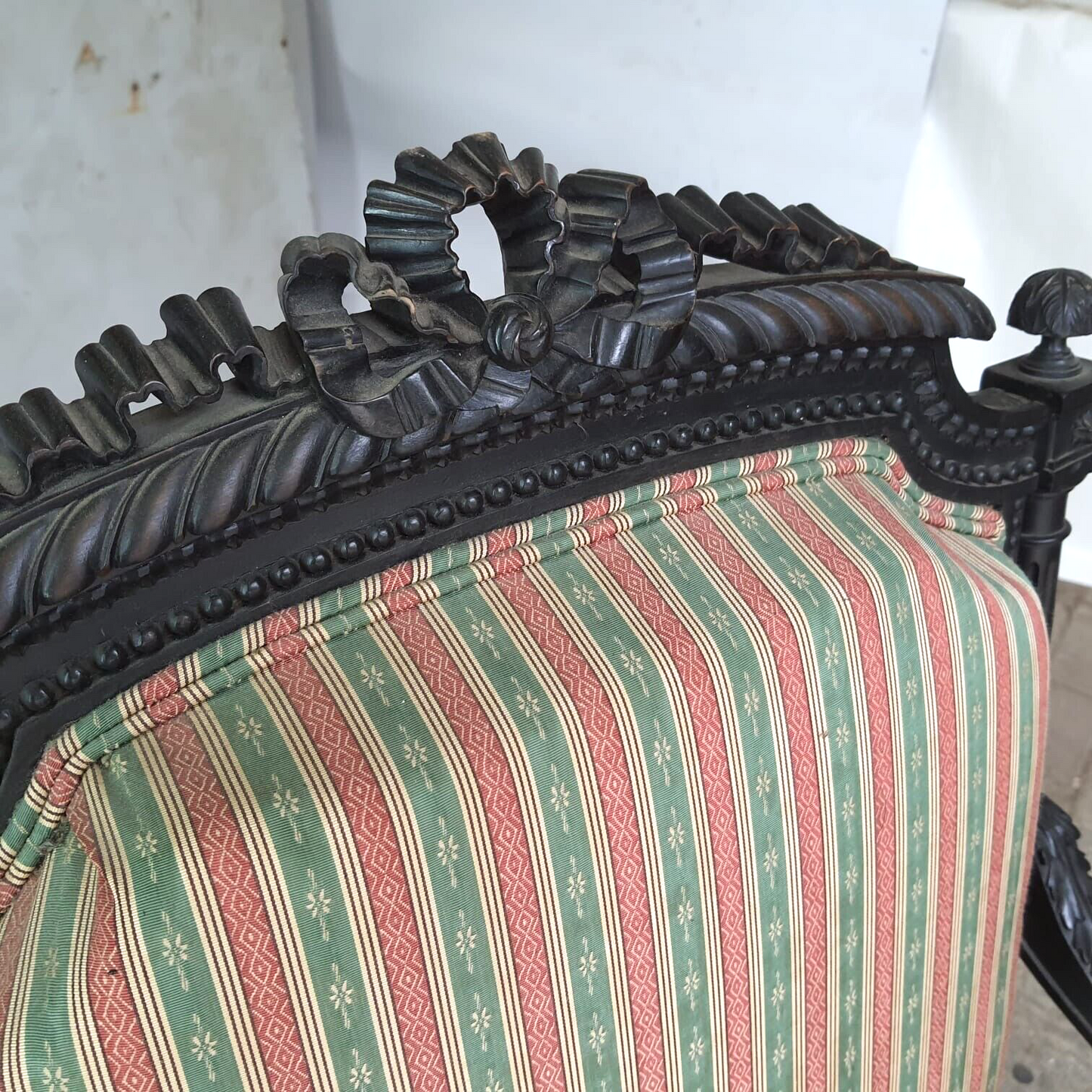 Antique Victorian Ebonised Open Armchair Deep Sprung Carved