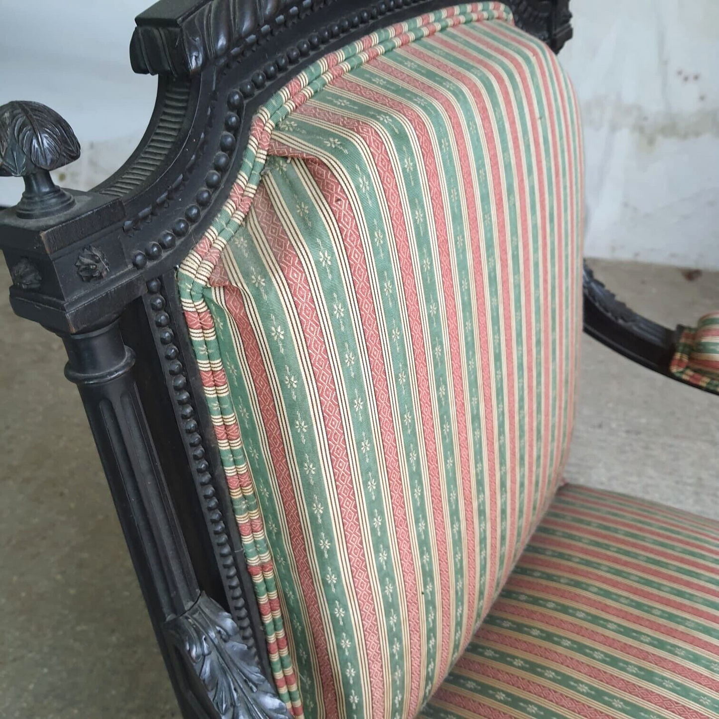 Antique Victorian Ebonised Open Armchair Deep Sprung Carved