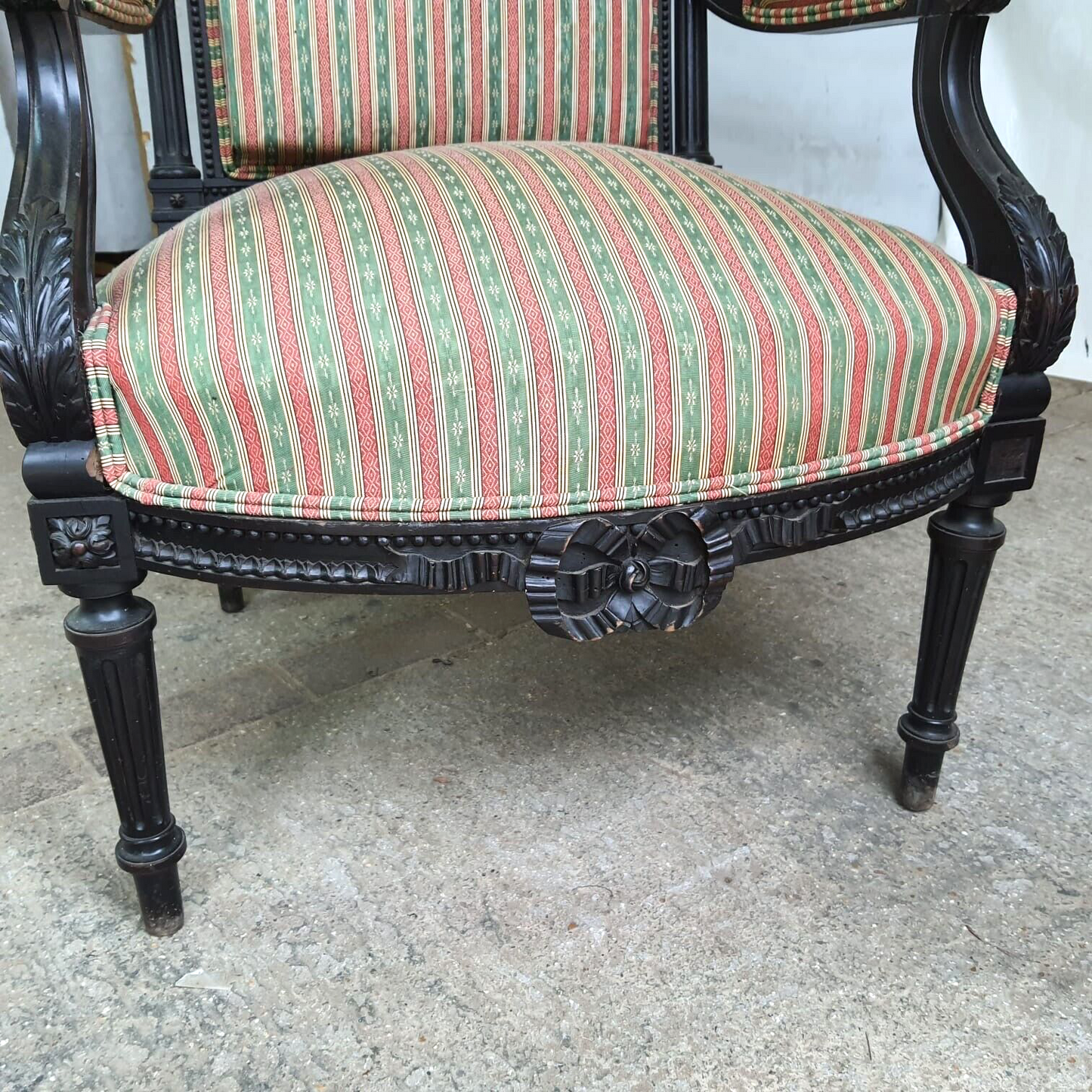 Antique Victorian Ebonised Open Armchair Deep Sprung Carved