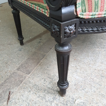 Antique Victorian Ebonised Open Armchair Deep Sprung Carved