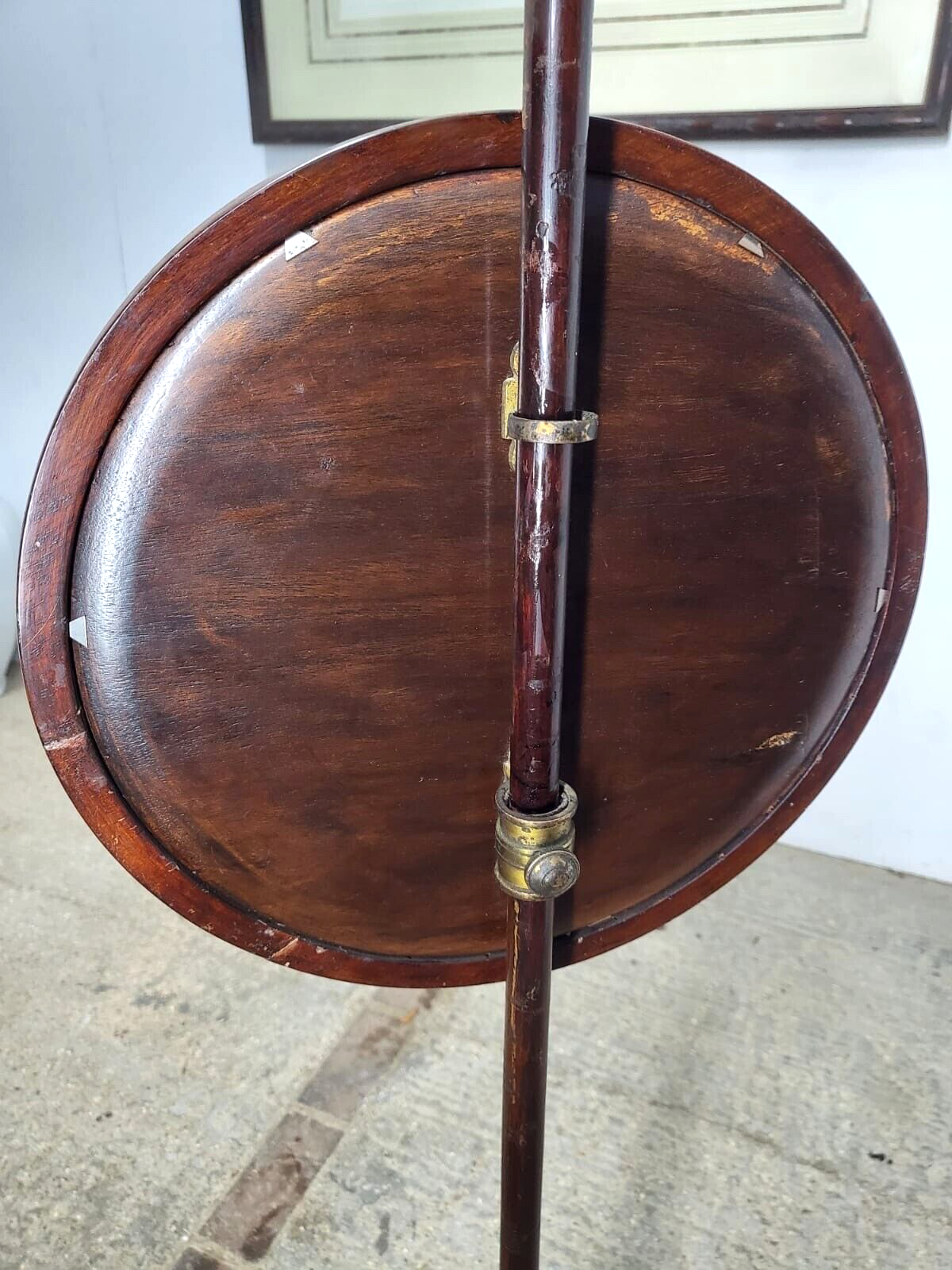 Antique Victorian Mahogany Ladies Round Pole Stand Fire Stand Needlework Woman