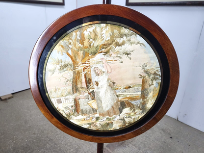 Antique Victorian Mahogany Ladies Round Pole Stand Fire Stand Needlework Woman
