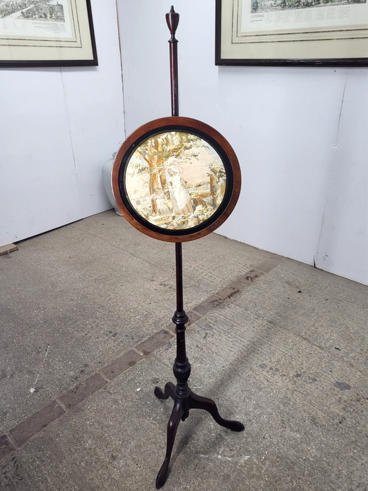 Antique Victorian Mahogany Ladies Round Pole Stand Fire Stand Needlework Woman