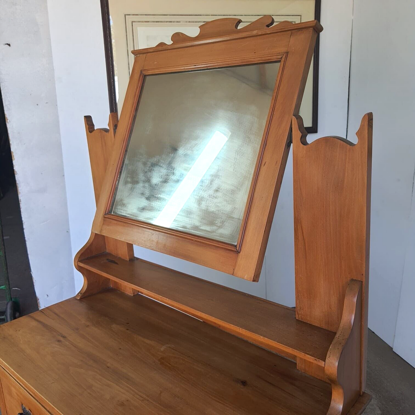 Antique Walnut Art Nouveau Dressing Drawers Mirror Dressing Table Bedroom