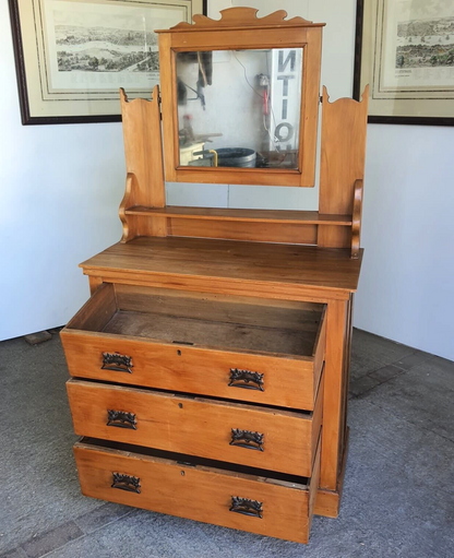 Antique Walnut Art Nouveau Dressing Drawers Mirror Dressing Table Bedroom