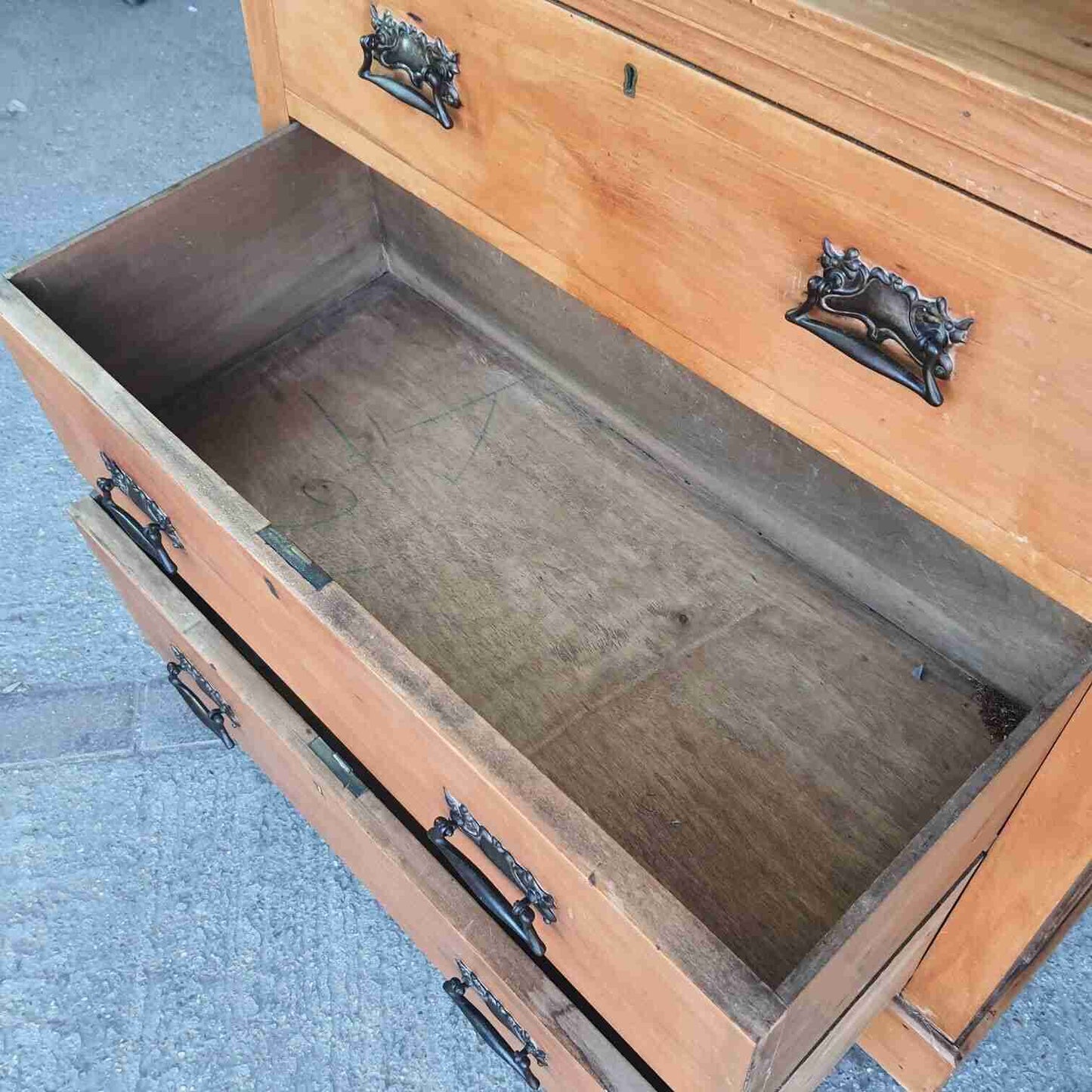Antique Walnut Art Nouveau Dressing Drawers Mirror Dressing Table Bedroom