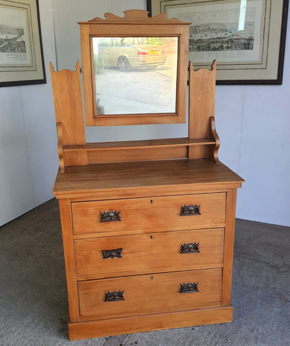 Antique Walnut Art Nouveau Dressing Drawers Mirror Dressing Table Bedroom