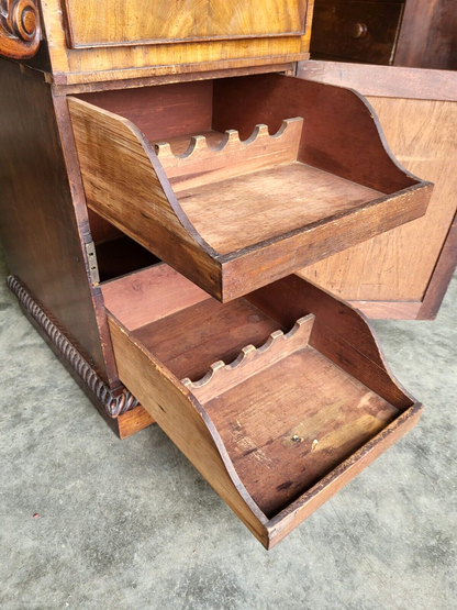 Antique William IV Mahogany Bow Break Front Carved Sideboard Wine Rack Drawers