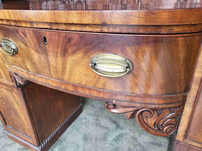 Antique William IV Mahogany Bow Break Front Carved Sideboard Wine Rack Drawers