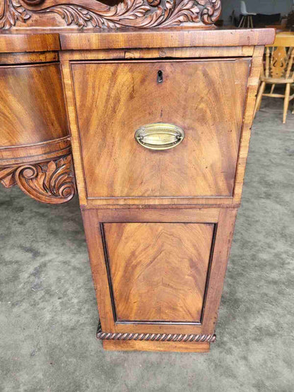 Antique William IV Mahogany Bow Break Front Carved Sideboard Wine Rack Drawers