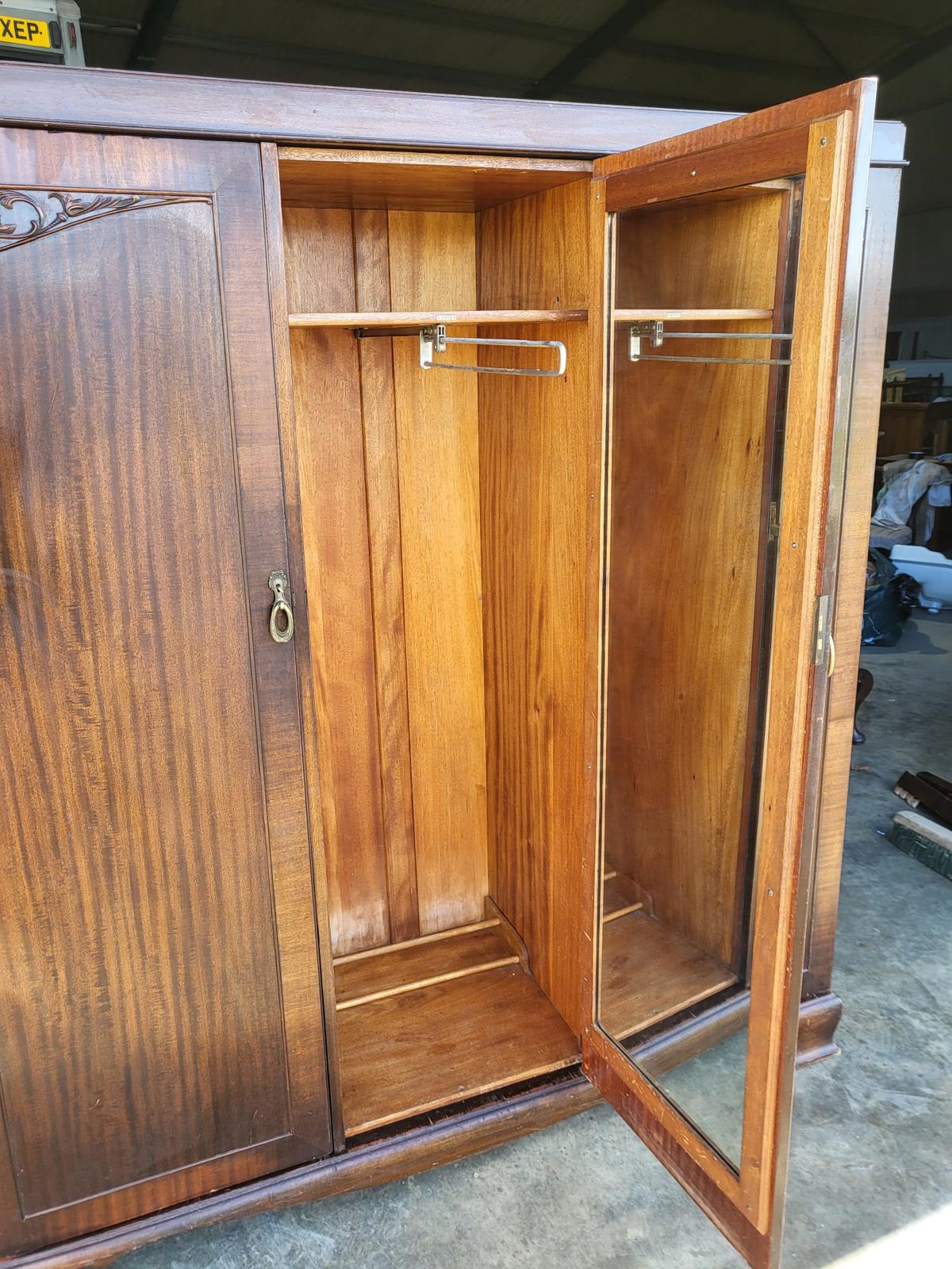 Antique breakdown triple wardrobe compactum drawers shelves