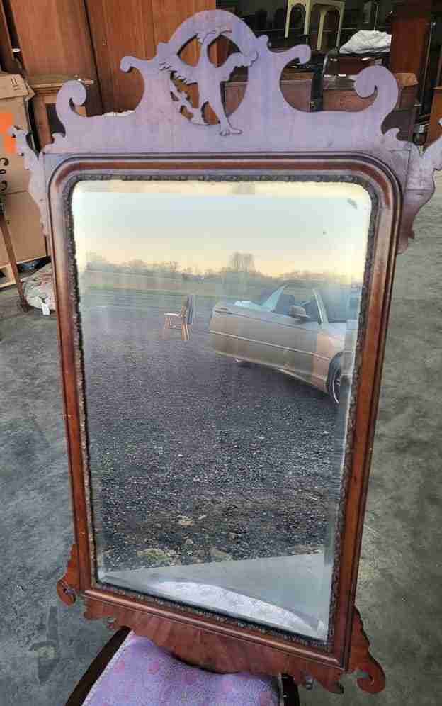 Antique Georgian mahogany 18thC Chippendale Style Wall Mirror bird motif