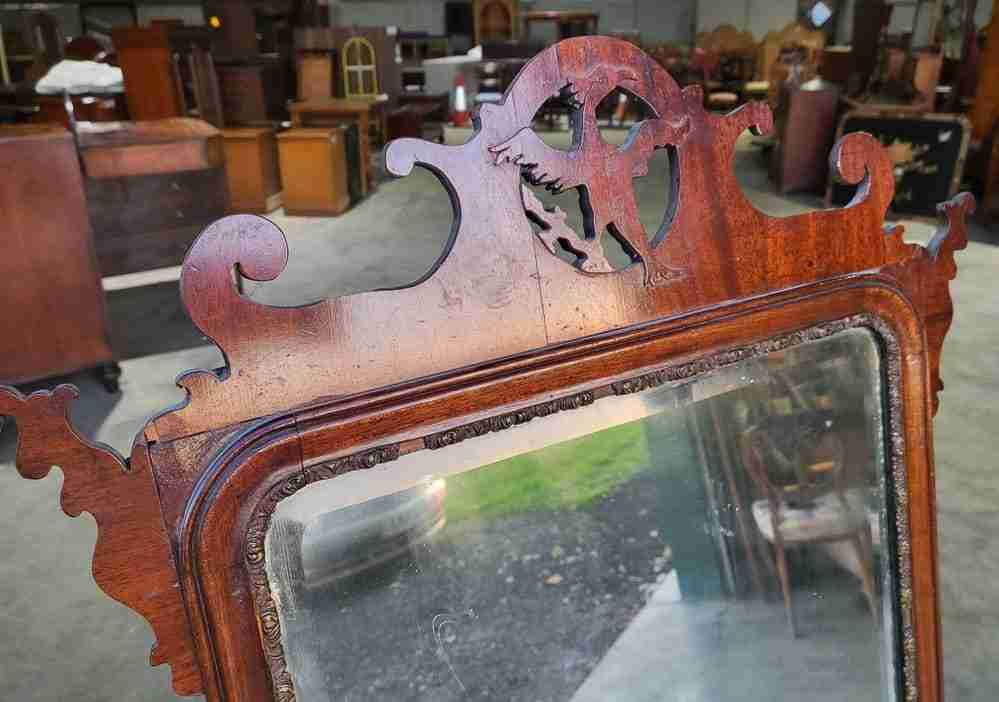 Antique Georgian mahogany 18thC Chippendale Style Wall Mirror bird motif