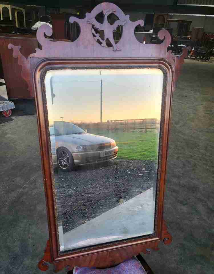 Antique Georgian mahogany 18thC Chippendale Style Wall Mirror bird motif