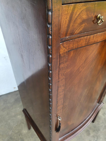 Antique mahogany tall bow front cabinet drawer legs