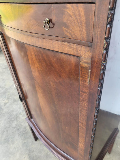 Antique mahogany tall bow front cabinet drawer legs