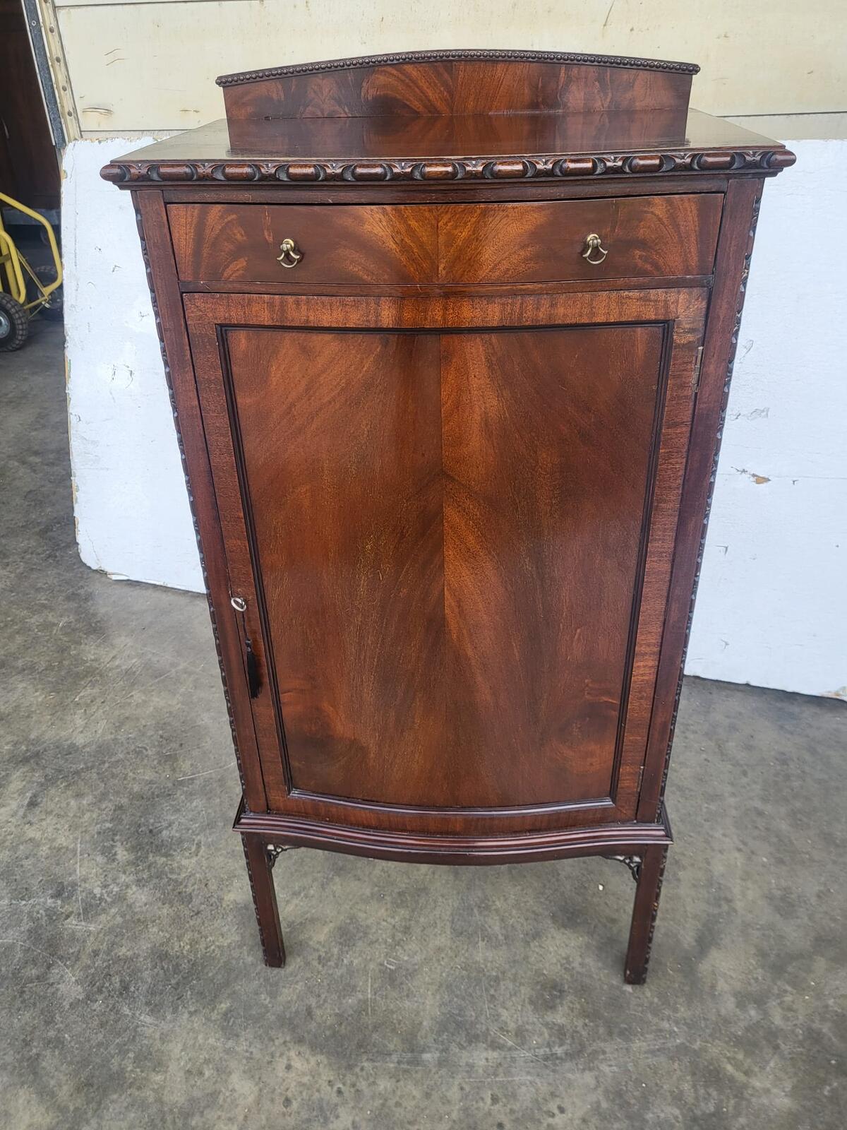 Antique mahogany tall bow front cabinet drawer legs
