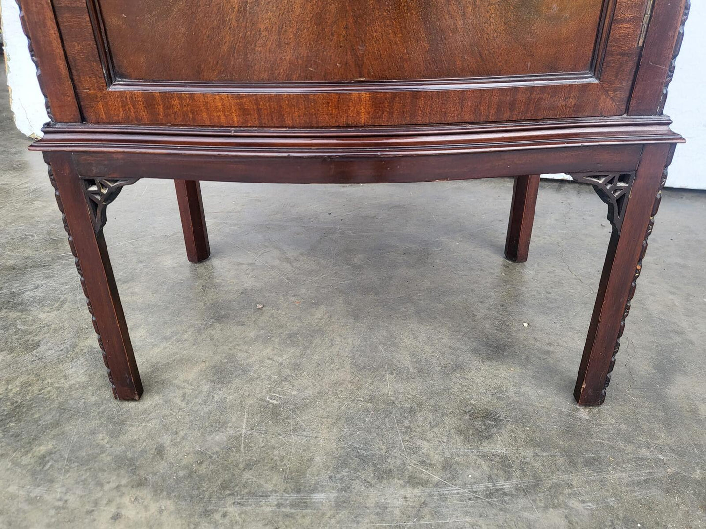 Antique mahogany tall bow front cabinet drawer legs