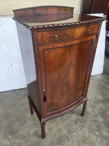 Antique mahogany tall bow front cabinet drawer legs