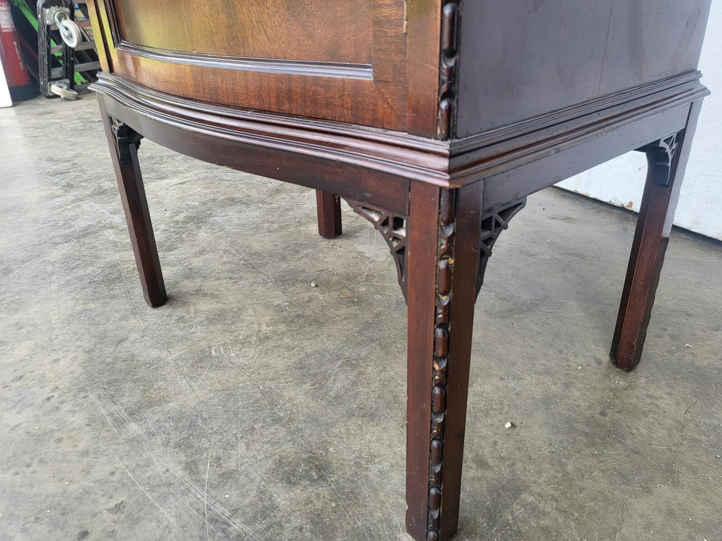 Antique mahogany tall bow front cabinet drawer legs