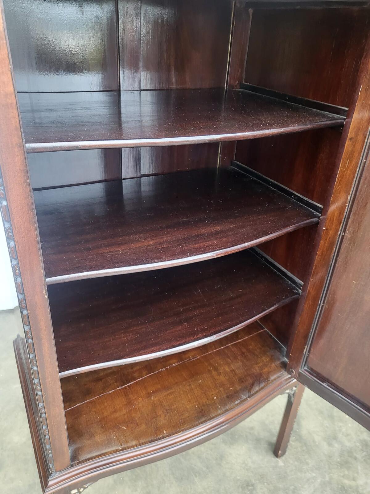 Antique mahogany tall bow front cabinet drawer legs