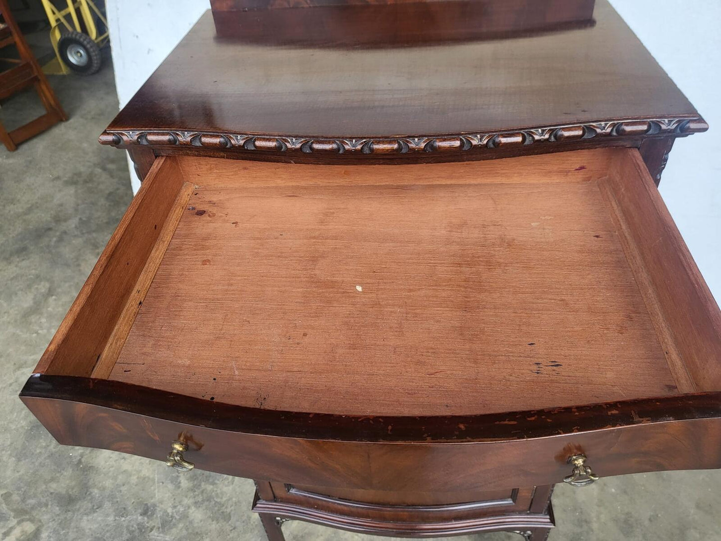 Antique mahogany tall bow front cabinet drawer legs