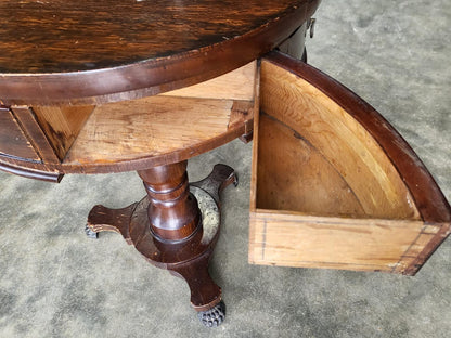 Antique oak round side end drum lamp table drawers