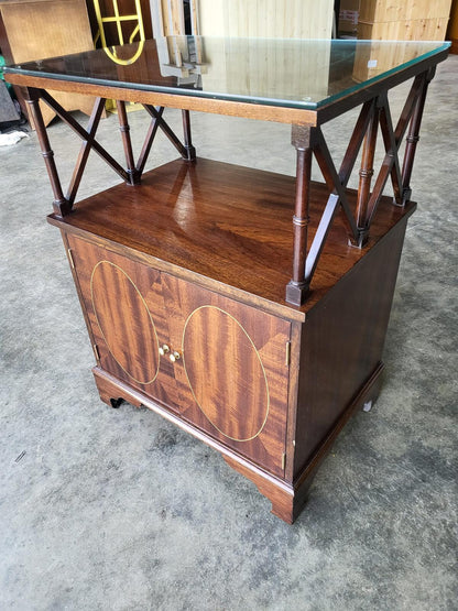 Antique repro mahogany 2 tier side end cabinet lamp table