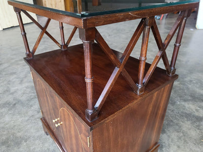 Antique repro mahogany 2 tier side end cabinet lamp table