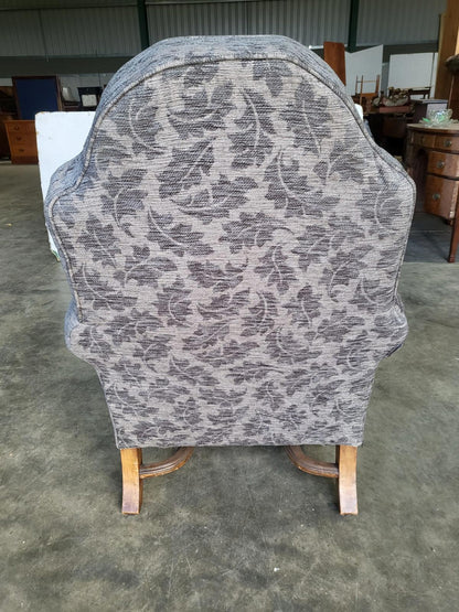 Antique repro? High back arm chair oak legs scroll arms