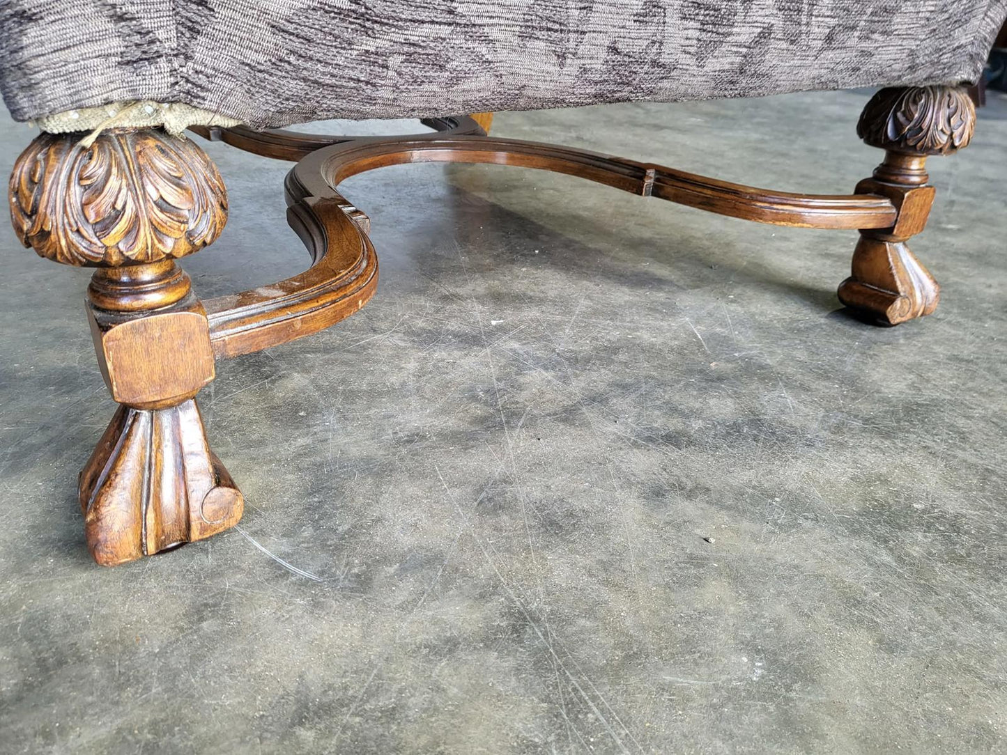 Antique repro? High back arm chair oak legs scroll arms