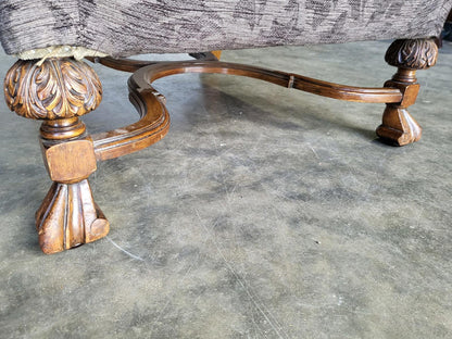 Antique repro? High back arm chair oak legs scroll arms