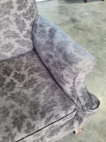 Antique repro? High back arm chair oak legs scroll arms