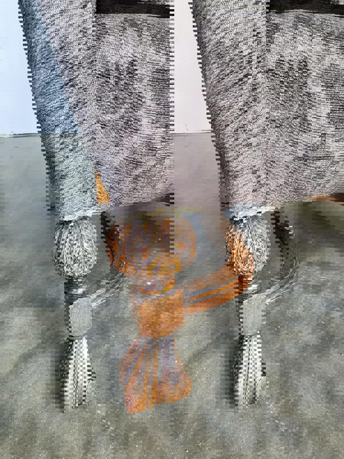 Antique repro? High back arm chair oak legs scroll arms