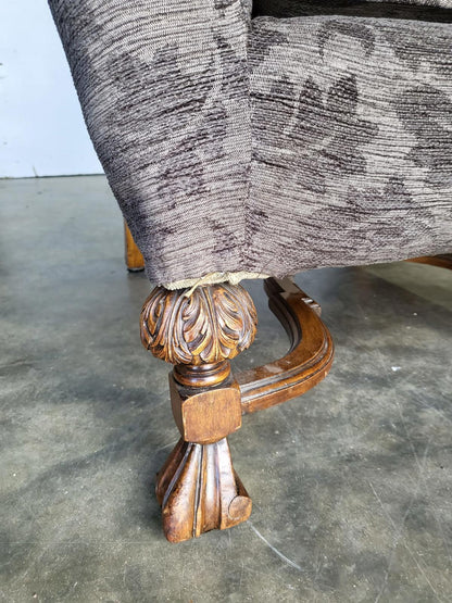 Antique repro? High back arm chair oak legs scroll arms