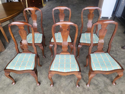 Antique repro 6 Queen Ann style high back dining chairs