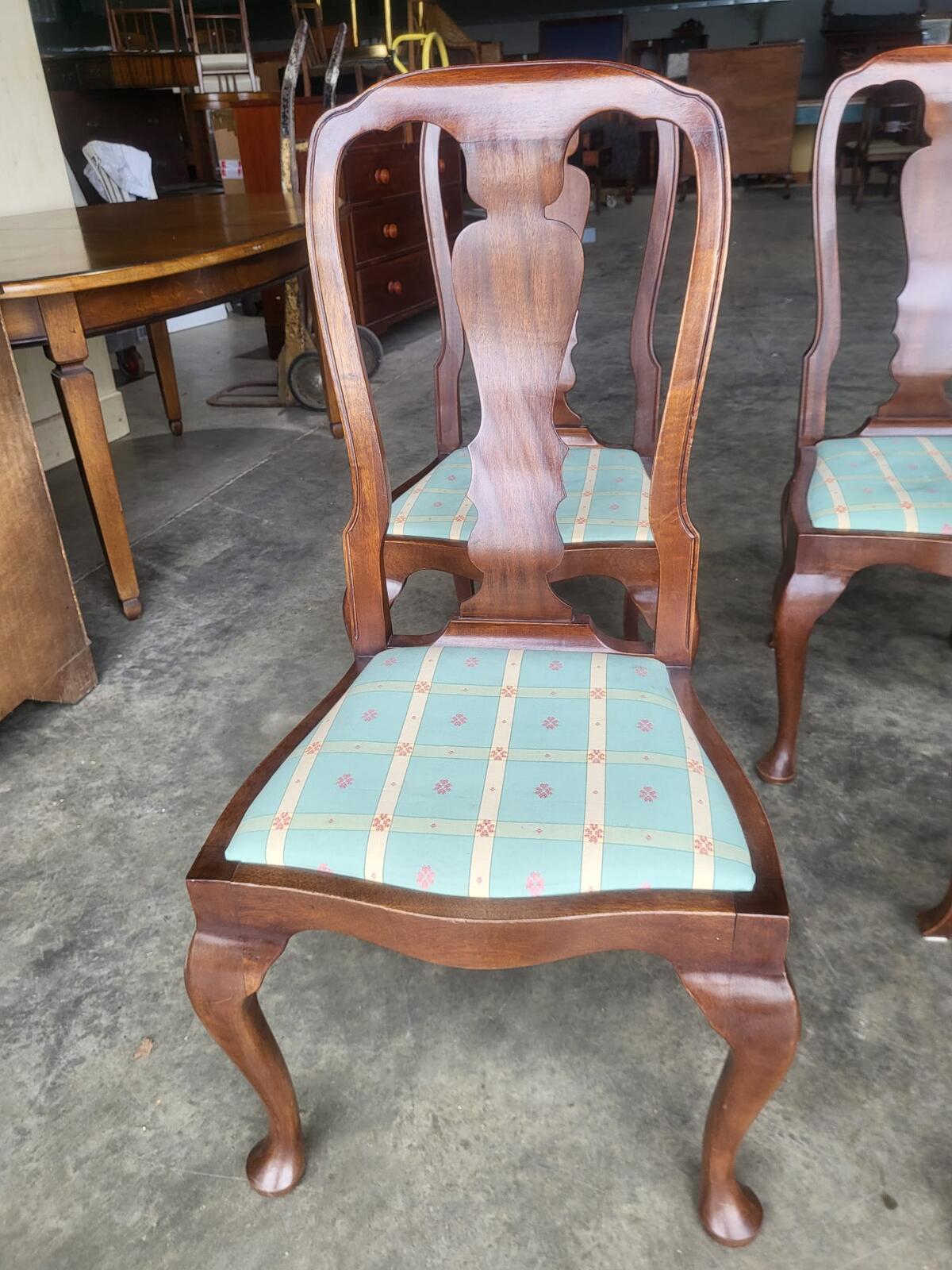 Antique repro 6 Queen Ann style high back dining chairs