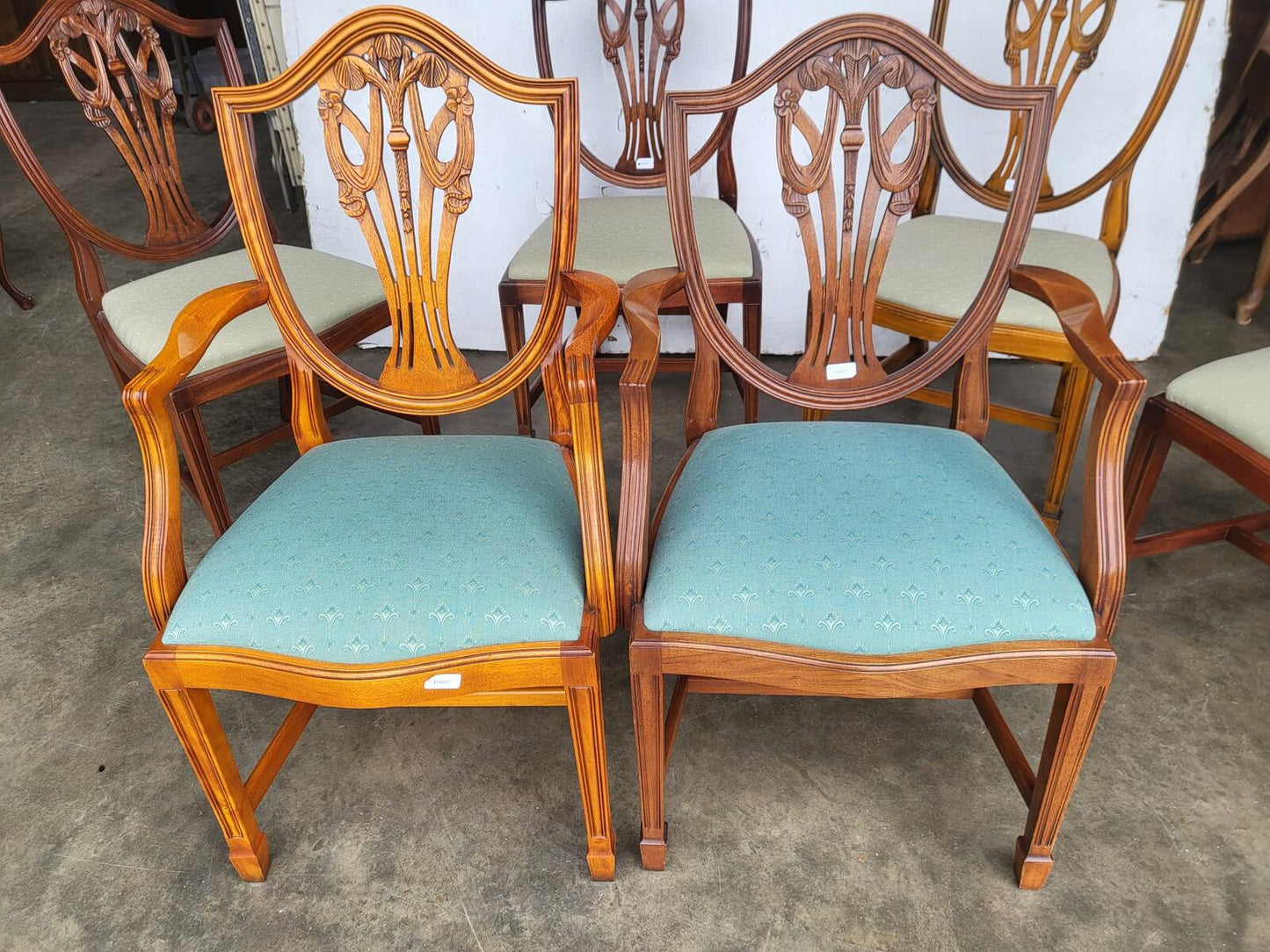 Antique Charles Barr repro shield back 6 mix dining chairs 2 carvers