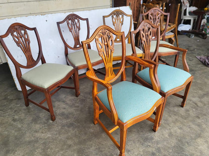 Antique Charles Barr repro shield back 6 mix dining chairs 2 carvers