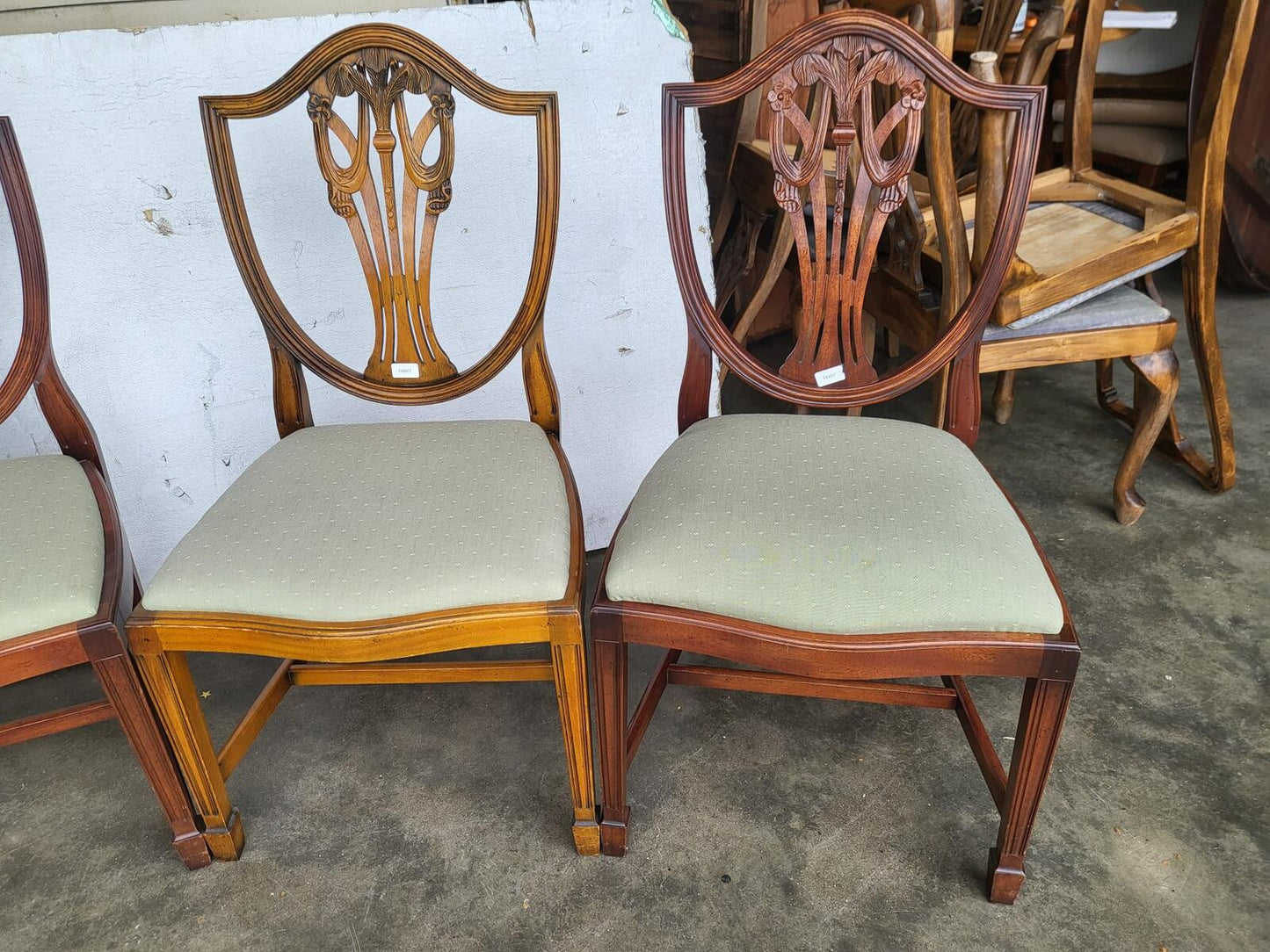 Antique Charles Barr repro shield back 6 mix dining chairs 2 carvers