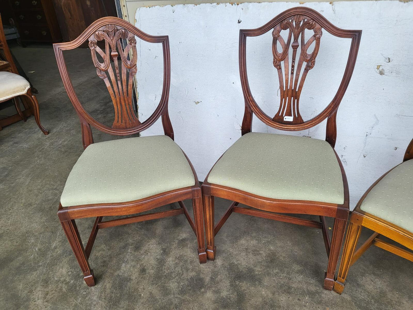 Antique Charles Barr repro shield back 6 mix dining chairs 2 carvers