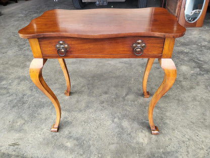 Antique small serpentine cabriole legs drawer table desk