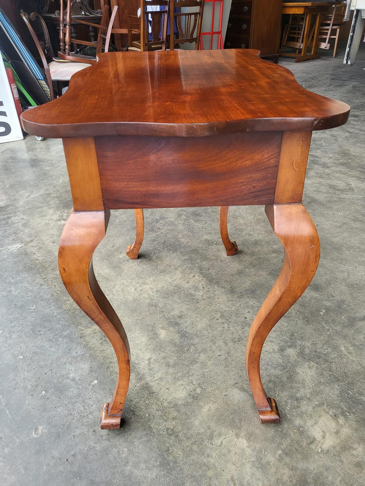 Antique small serpentine cabriole legs drawer table desk