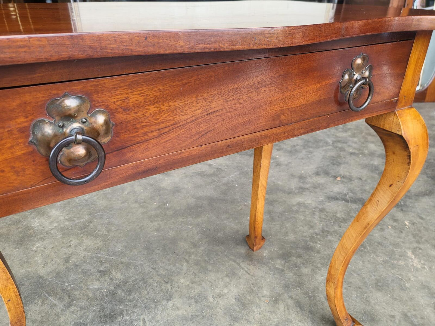 Antique small serpentine cabriole legs drawer table desk