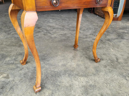 Antique small serpentine cabriole legs drawer table desk