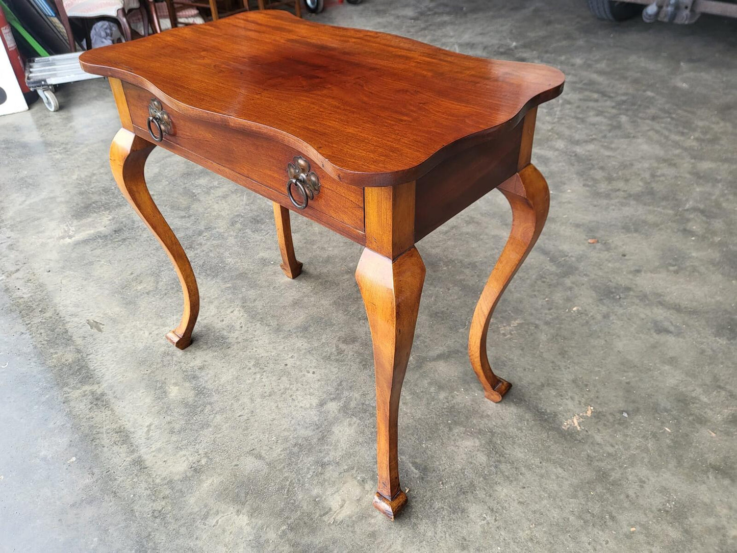 Antique small serpentine cabriole legs drawer table desk
