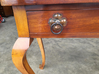 Antique small serpentine cabriole legs drawer table desk