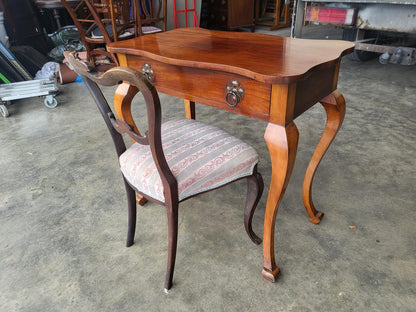 Antique small serpentine cabriole legs drawer table desk